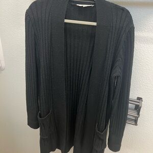 LOFT Black Open-Front Ribbed Cardigan